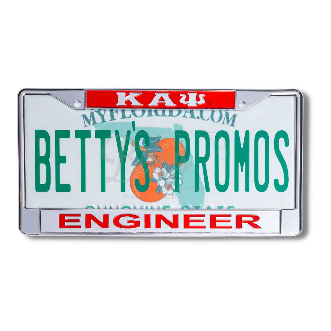 Kappa Alpha Psi ΚΑΨ Engineer Chrome Laser Engraved Mirrored Acrylic Auto Tag License Plate FrameRed Top-Silver Bottom-Betty's Promos Plus Greek Paraphernalia