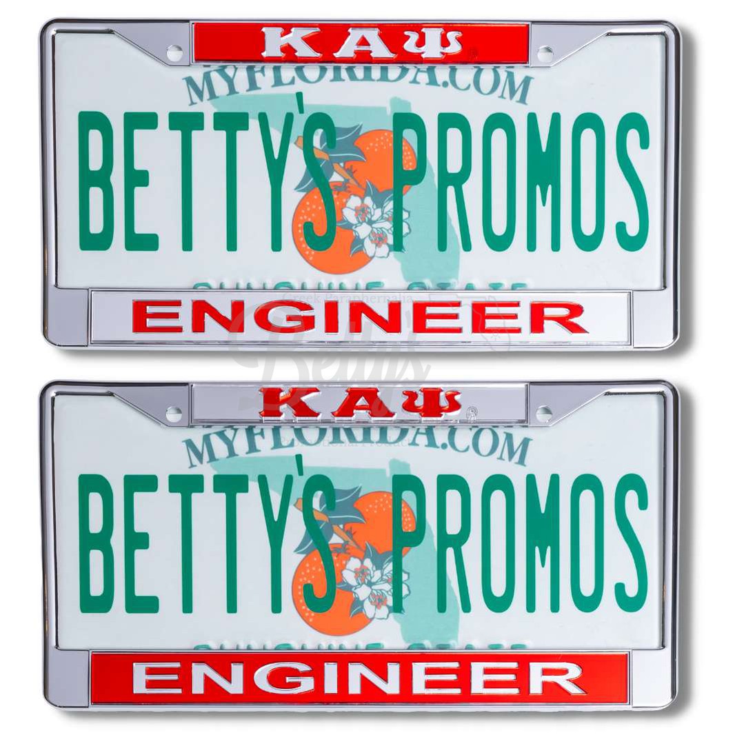 Kappa Alpha Psi ΚΑΨ Engineer Chrome Laser Engraved Mirrored Acrylic Auto Tag License Plate Frame-Betty's Promos Plus Greek Paraphernalia