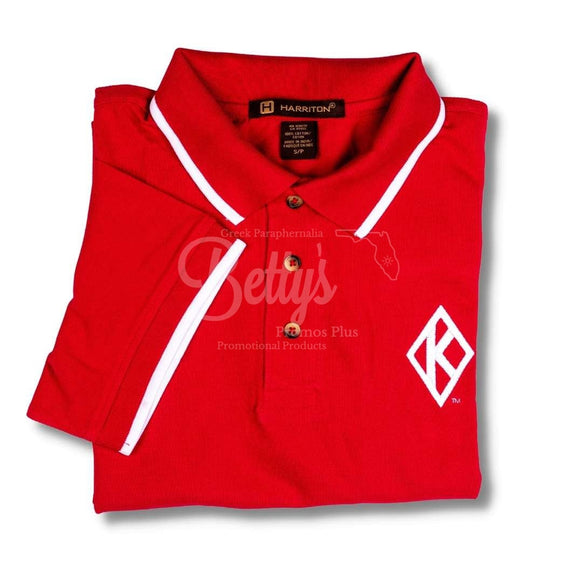 Kappa Alpha Psi ΚΑΨ Floating K Embroidered Piqué Polo Shirt with Contrast Tip-Betty's Promos Plus Greek Paraphernalia
