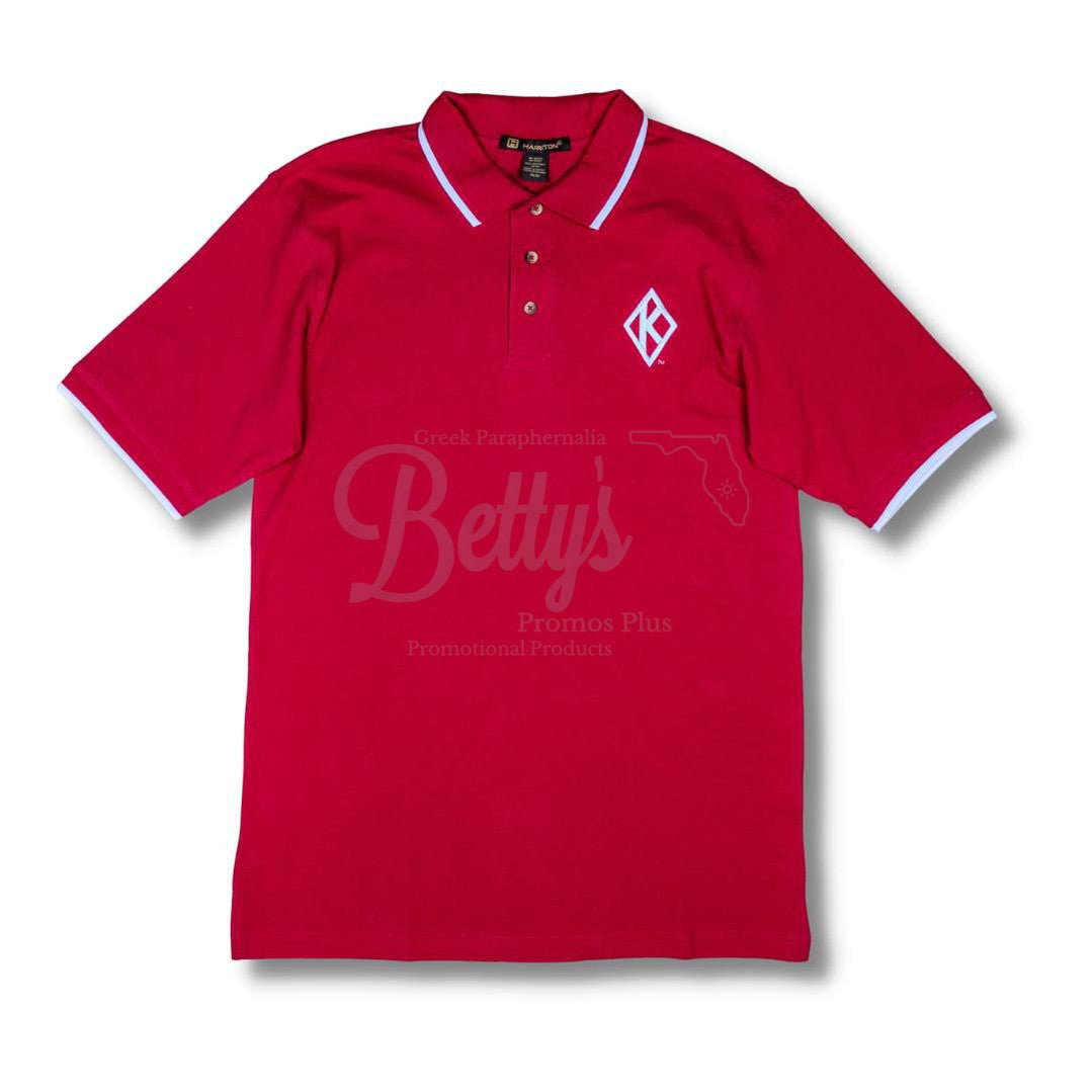 Kappa Alpha Psi ΚΑΨ Floating K Embroidered Piqué Polo Shirt with Contrast TipRed-Small-Betty's Promos Plus Greek Paraphernalia