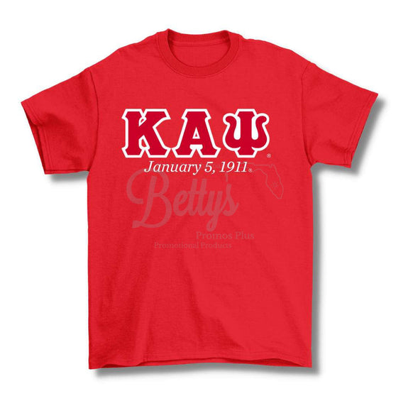 Kappa Alpha Psi ΚΑΨ Founding Date Screen Printed T-ShirtRed-Small-Betty's Promos Plus Greek Paraphernalia