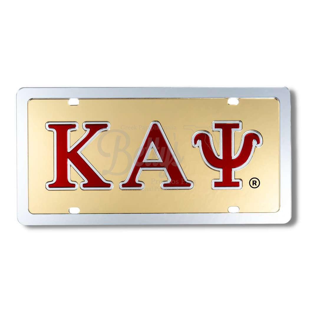 Kappa Alpha Psi ΚΑΨ Laser Engraved Mirrored Acrylic Auto Tag License PlateGold Background-Silver Letter Trim-Silver Trim-Betty's Promos Plus Greek Paraphernalia