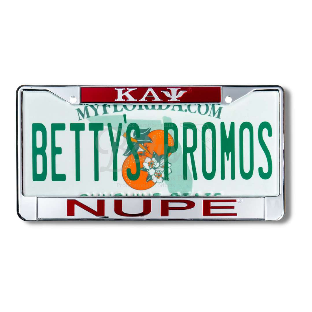 Kappa Alpha Psi ΚΑΨ Nupe Chrome Laser Engraved Mirrored Acrylic Auto Tag License Plate FrameRed Top-Silver Bottom-Betty's Promos Plus Greek Paraphernalia