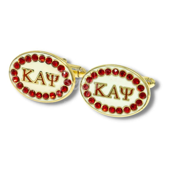 Kappa Alpha Psi KAΨ Oval Stone CufflinksRed-Betty's Promos Plus Greek Paraphernalia