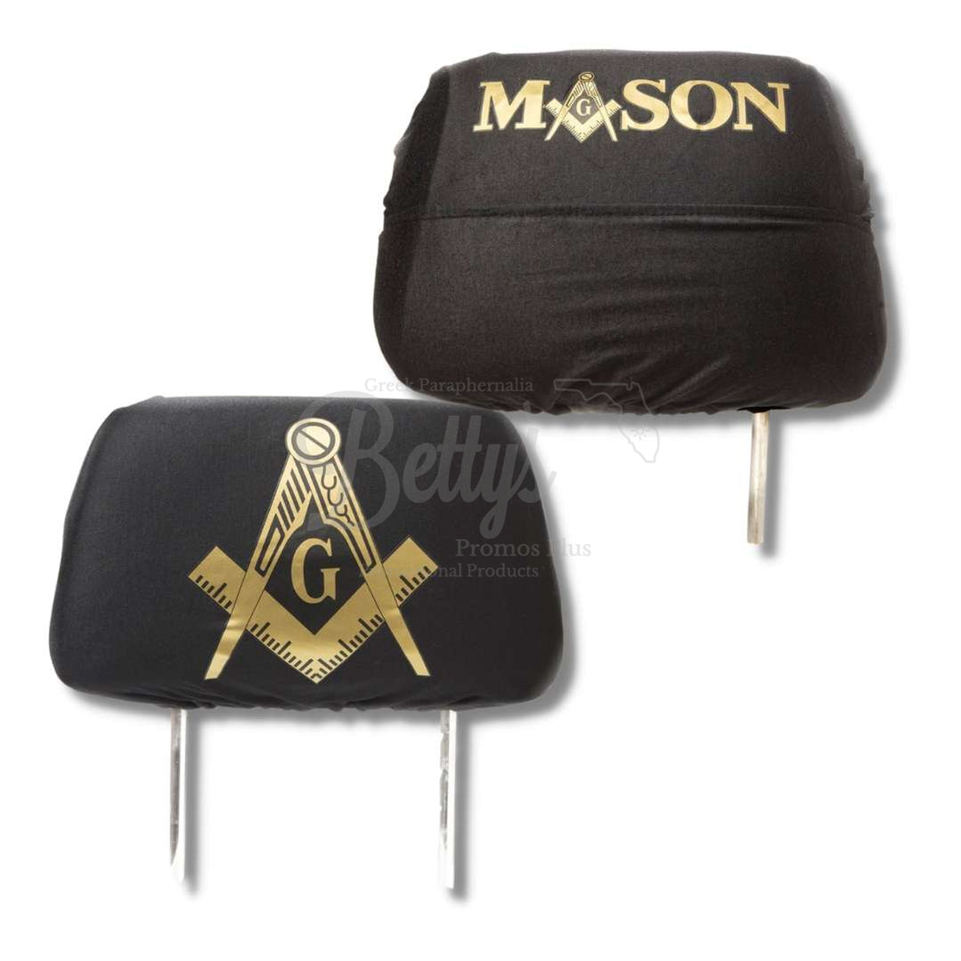 Mason Freemason Shield with Letters Car Seat Headrest CoverBlack-Betty's Promos Plus Greek Paraphernalia