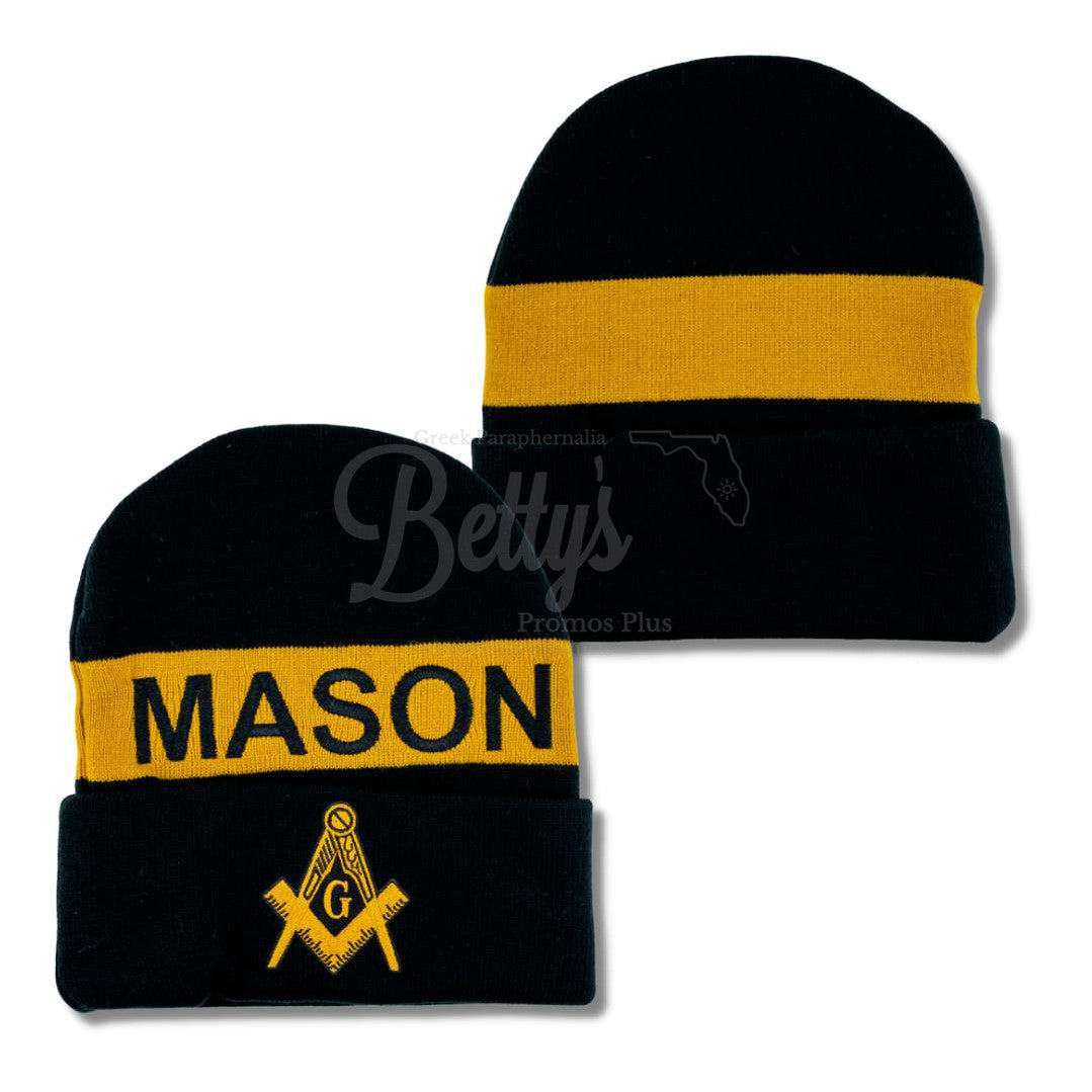 Mason Masonic Embroidered Shield Knit Crest BeanieBlack-Betty's Promos Plus Greek Paraphernalia