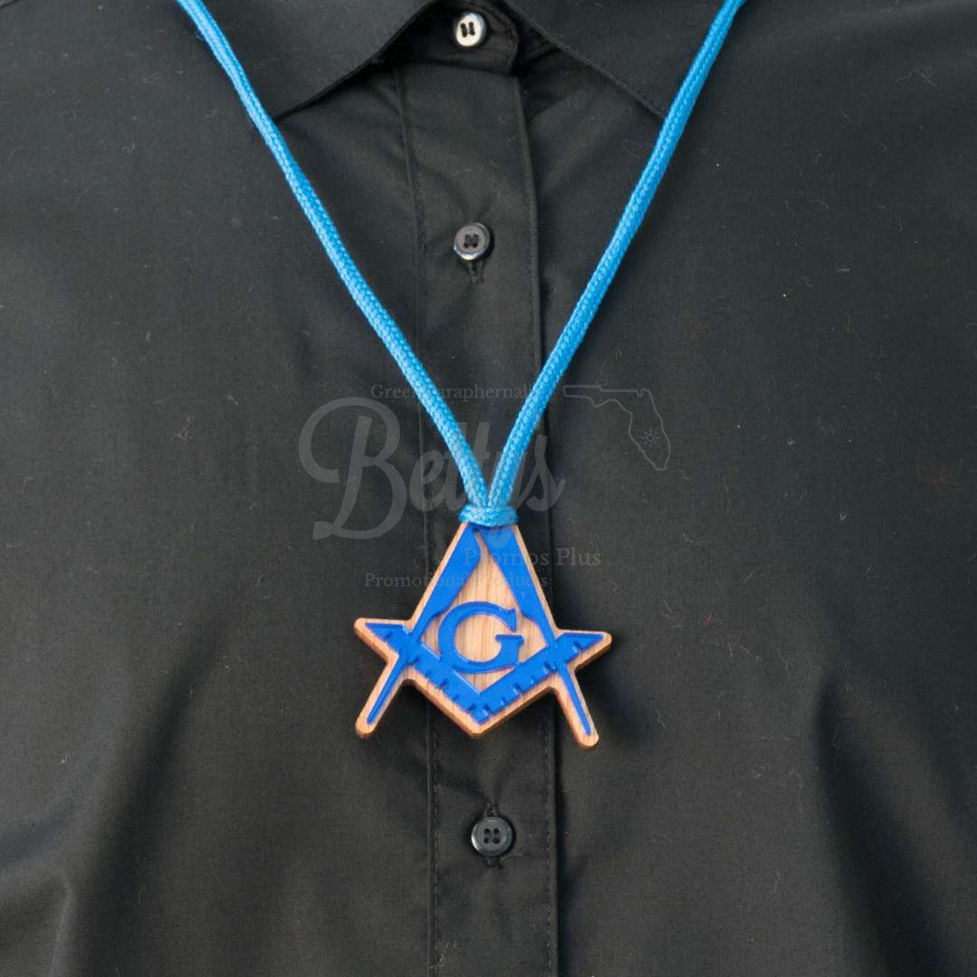 Mason Masonic Wood with Acrylic Crest Tiki NecklaceBlue-Betty's Promos Plus Greek Paraphernalia