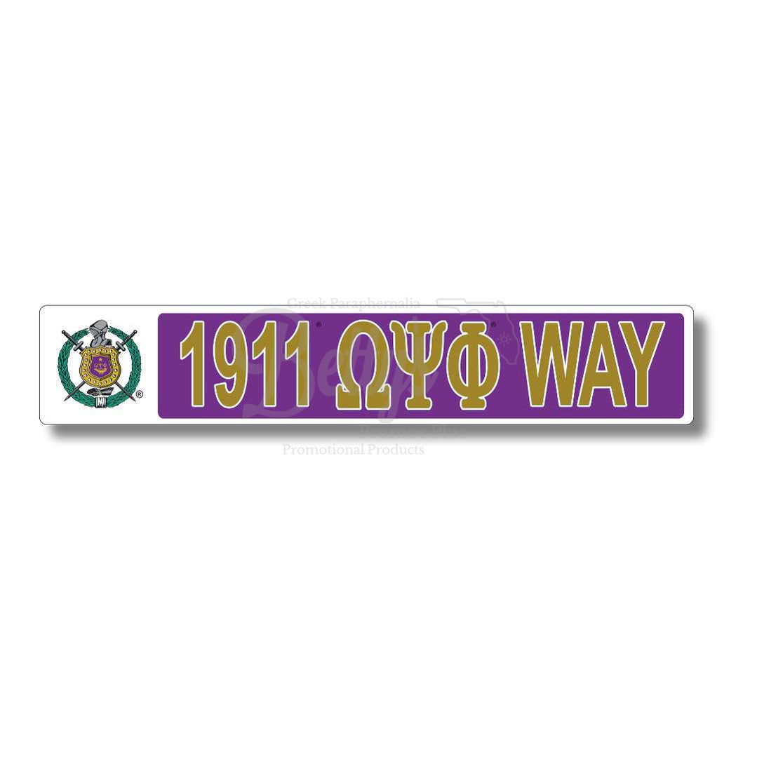 Omega Psi Phi 1911 ΩΨΦ Way Street SignPurple with White Trim-Betty's Promos Plus Greek Paraphernalia