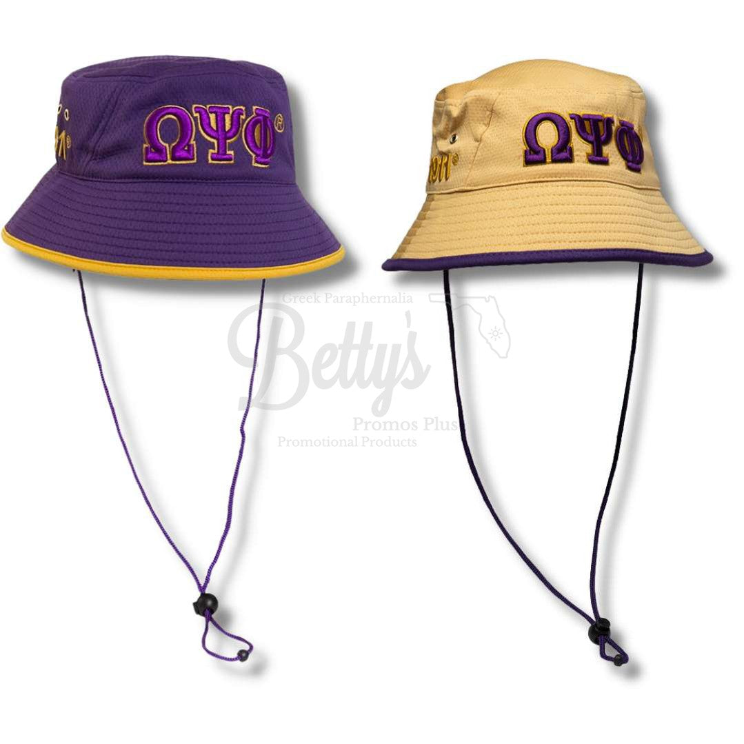 Omega Psi Phi Mesh Flex Fit ΩΨΦ Greek Letters Embroidered Bucket Hat with Drawstring-Betty's Promos Plus Greek Paraphernalia