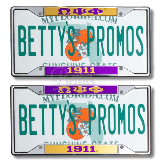 Omega Psi Phi ΩΨΦ 1911 Metal Acrylic Mirror Laser Engraved Auto Tag Frame-Betty's Promos Plus Greek Paraphernalia