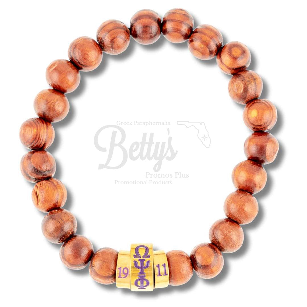 Omega Psi Phi ΩΨΦ 1911 Natural Wood Beaded BraceletBrown-Betty's Promos Plus Greek Paraphernalia