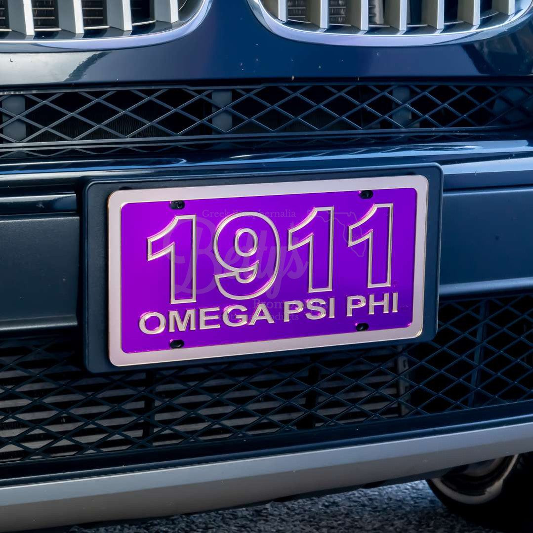 Omega Psi Phi ΩΨΦ 1911 with Omega Psi Phi Acrylic Laser Engraved Auto Tag Car License Plate-Betty's Promos Plus Greek Paraphernalia