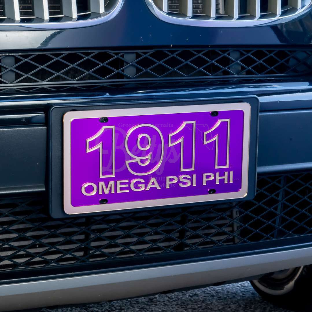 Omega Psi Phi ΩΨΦ 1911 with Omega Psi Phi Laser Engraved Mirrored Acrylic Auto Tag License Plate-Betty's Promos Plus Greek Paraphernalia