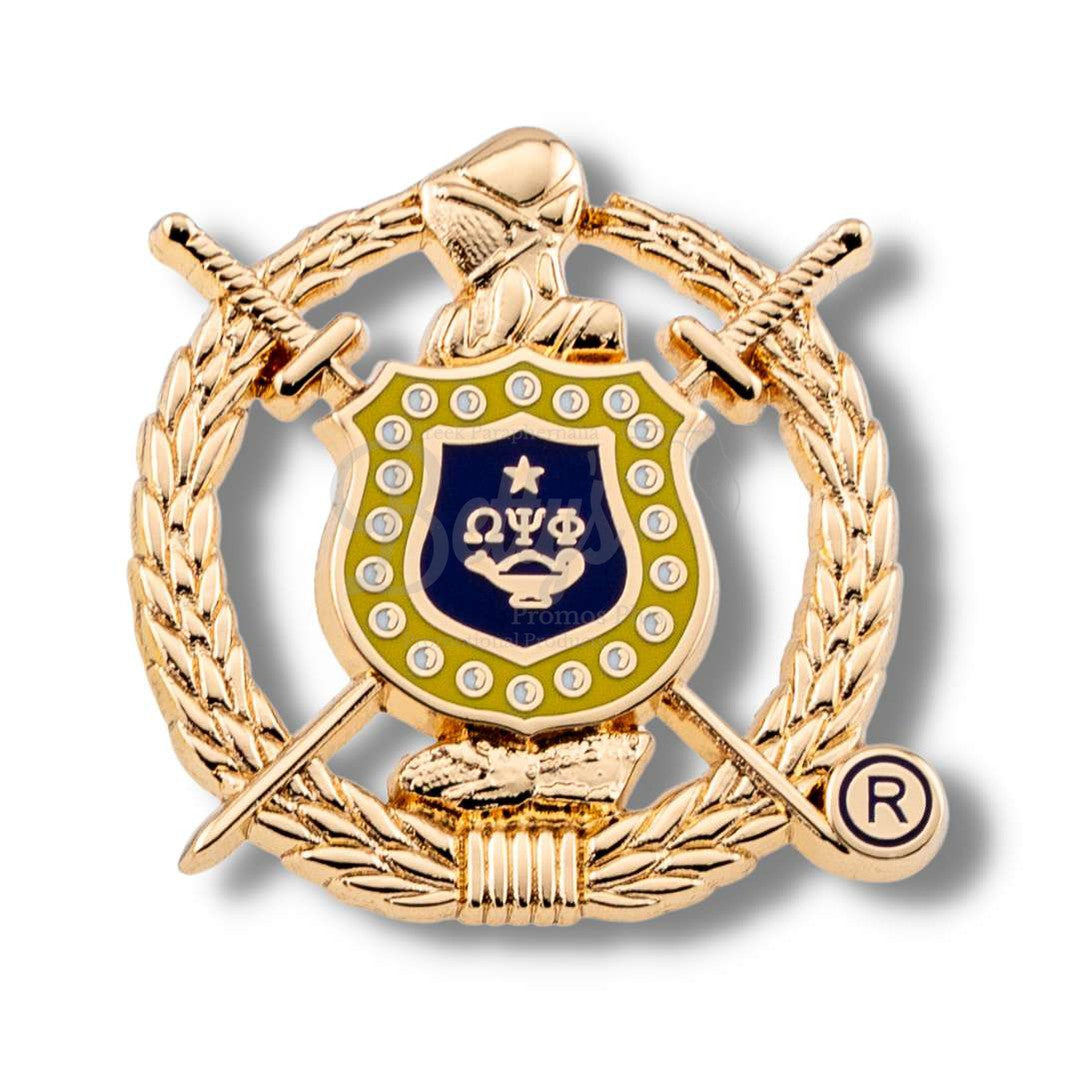 Omega Psi Phi ΩΨΦ 3D Color Shield Greek Fraternity Lapel PinGold-Betty's Promos Plus Greek Paraphernalia