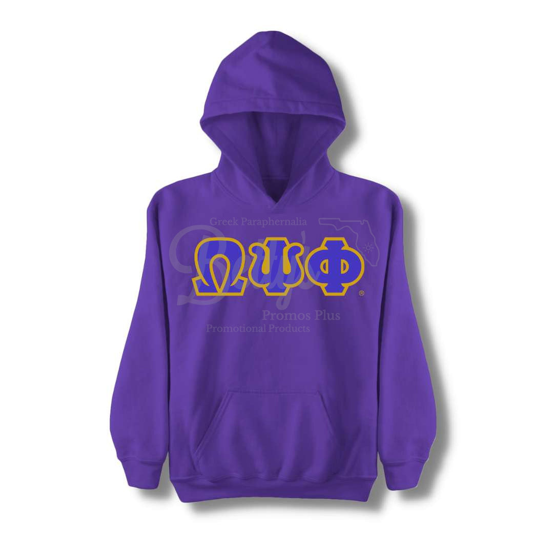 Omega Psi Phi ΩΨΦ Applique Embroidered Greek Letter Pullover Hoodie SweatshirtPurple-Small-Betty's Promos Plus Greek Paraphernalia