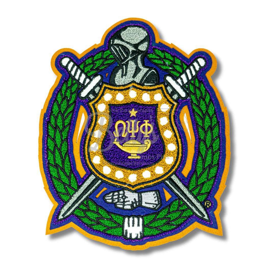 Omega Psi Phi ΩΨΦ Chenille Shield with Gold Background Embroidery PatchChenille-Gold Background-Betty's Promos Plus Greek Paraphernalia