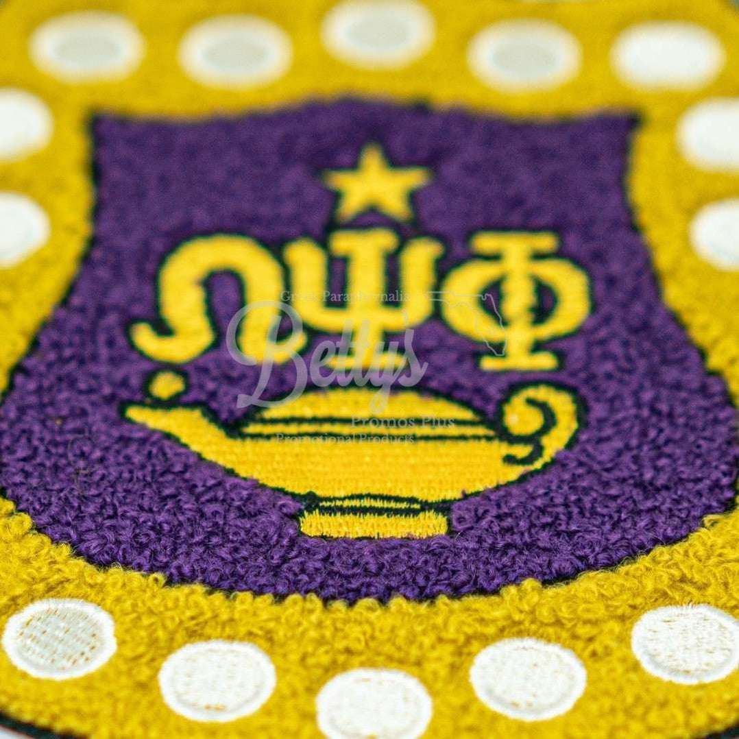 Omega Psi Phi ΩΨΦ Chenille Shield with White Background Embroidery PatchChenille-White Background-Betty's Promos Plus Greek Paraphernalia