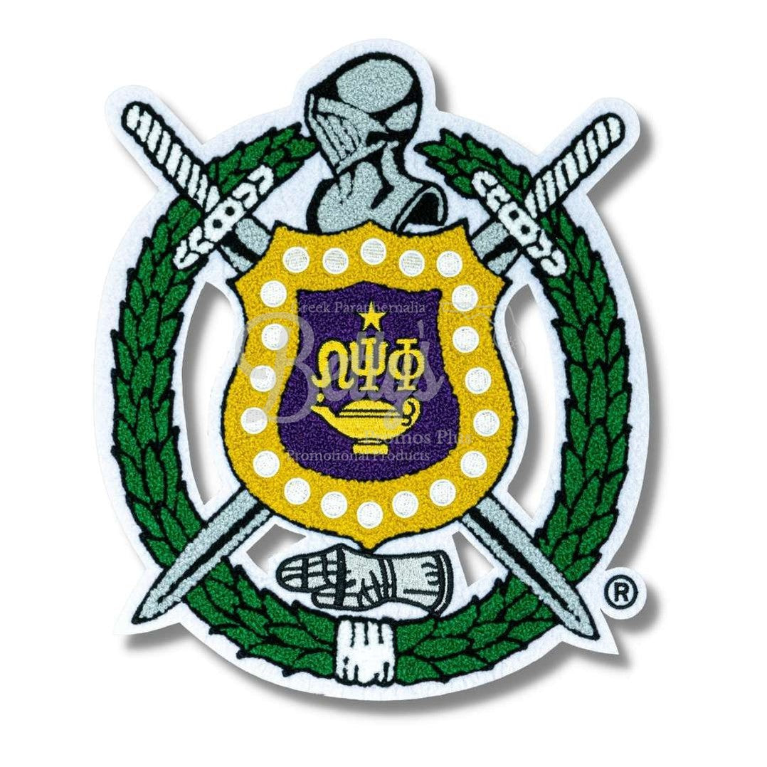 Omega Psi Phi ΩΨΦ Chenille Shield with White Background Embroidery PatchChenille-White Background-Betty's Promos Plus Greek Paraphernalia