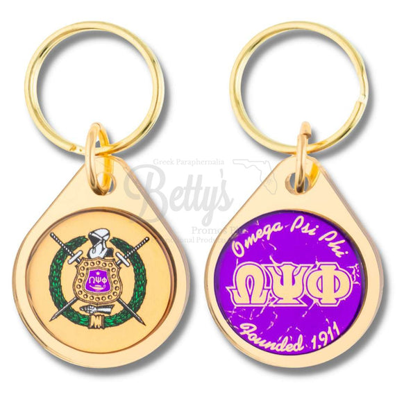 Omega Psi Phi ΩΨΦ Circular Acrylic Keychain with Shield or Greek Letters-Betty's Promos Plus Greek Paraphernalia