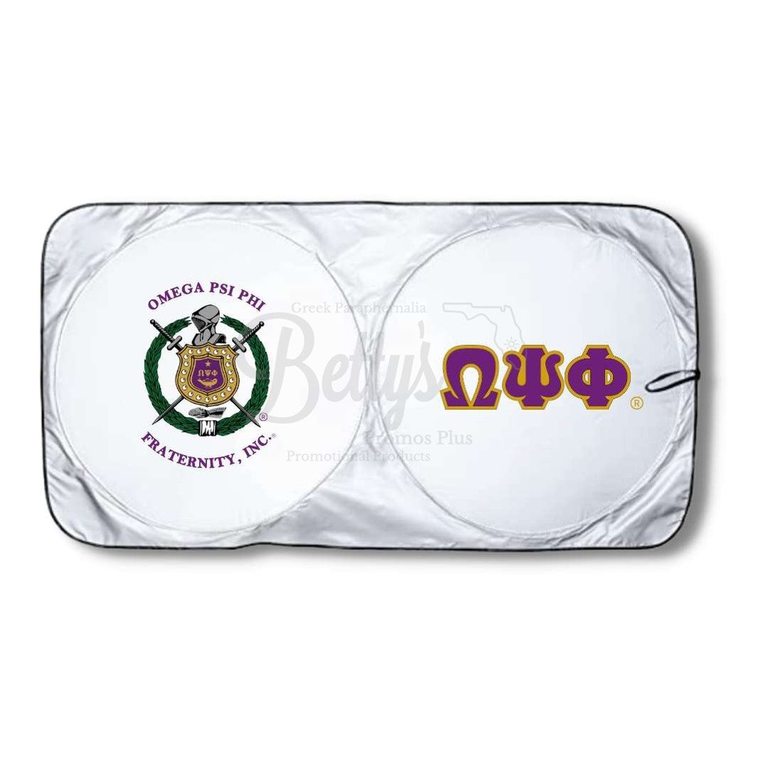 Omega Psi Phi ΩΨΦ Collapsible Car Sun Shade with PouchPurple-Betty's Promos Plus Greek Paraphernalia