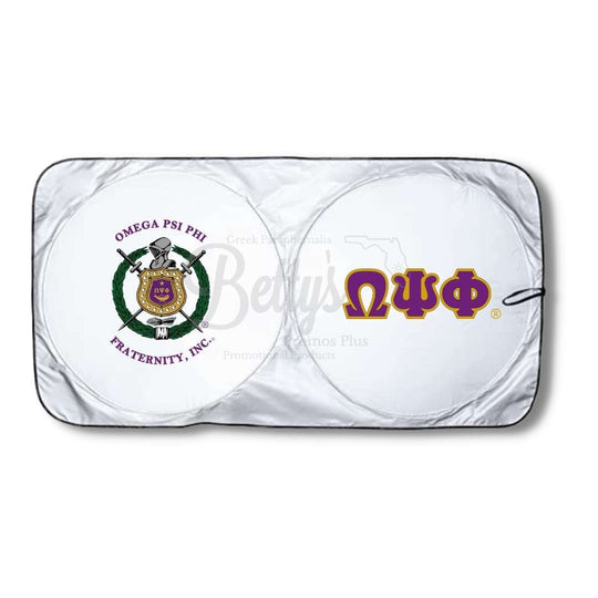 Omega Psi Phi ΩΨΦ Collapsible Car Sun Shade with PouchPurple-Betty's Promos Plus Greek Paraphernalia