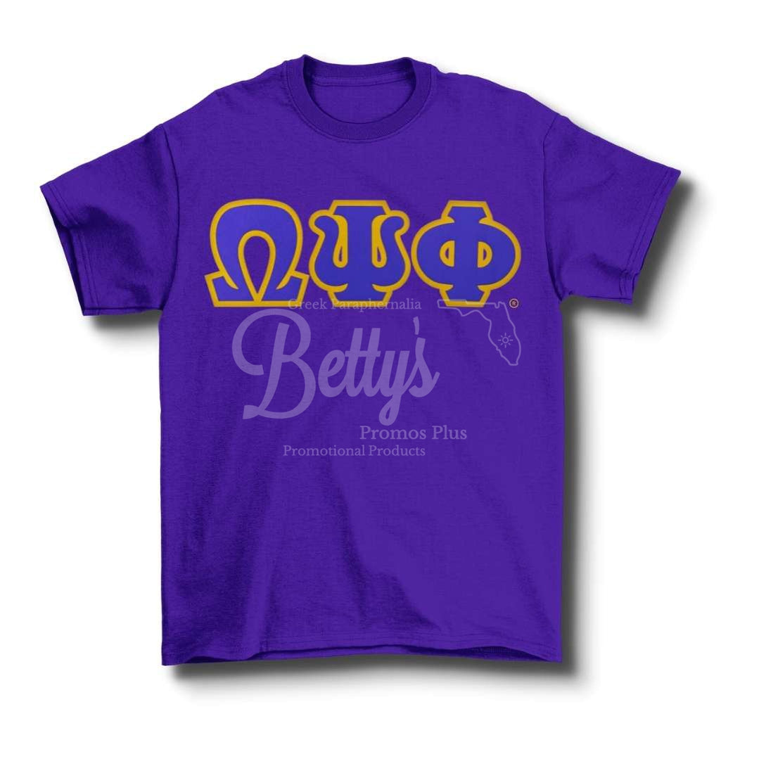 Omega Psi Phi ΩΨΦ Double Stitched Appliqué Embroidered Greek Letter Line T-ShirtPurple-Small-Betty's Promos Plus Greek Paraphernalia