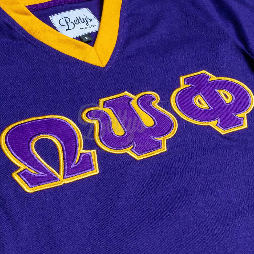 Omega Psi Phi ΩΨΦ Double Stitched Appliqué Embroidered Jersey T-Shirt-Betty's Promos Plus Greek Paraphernalia