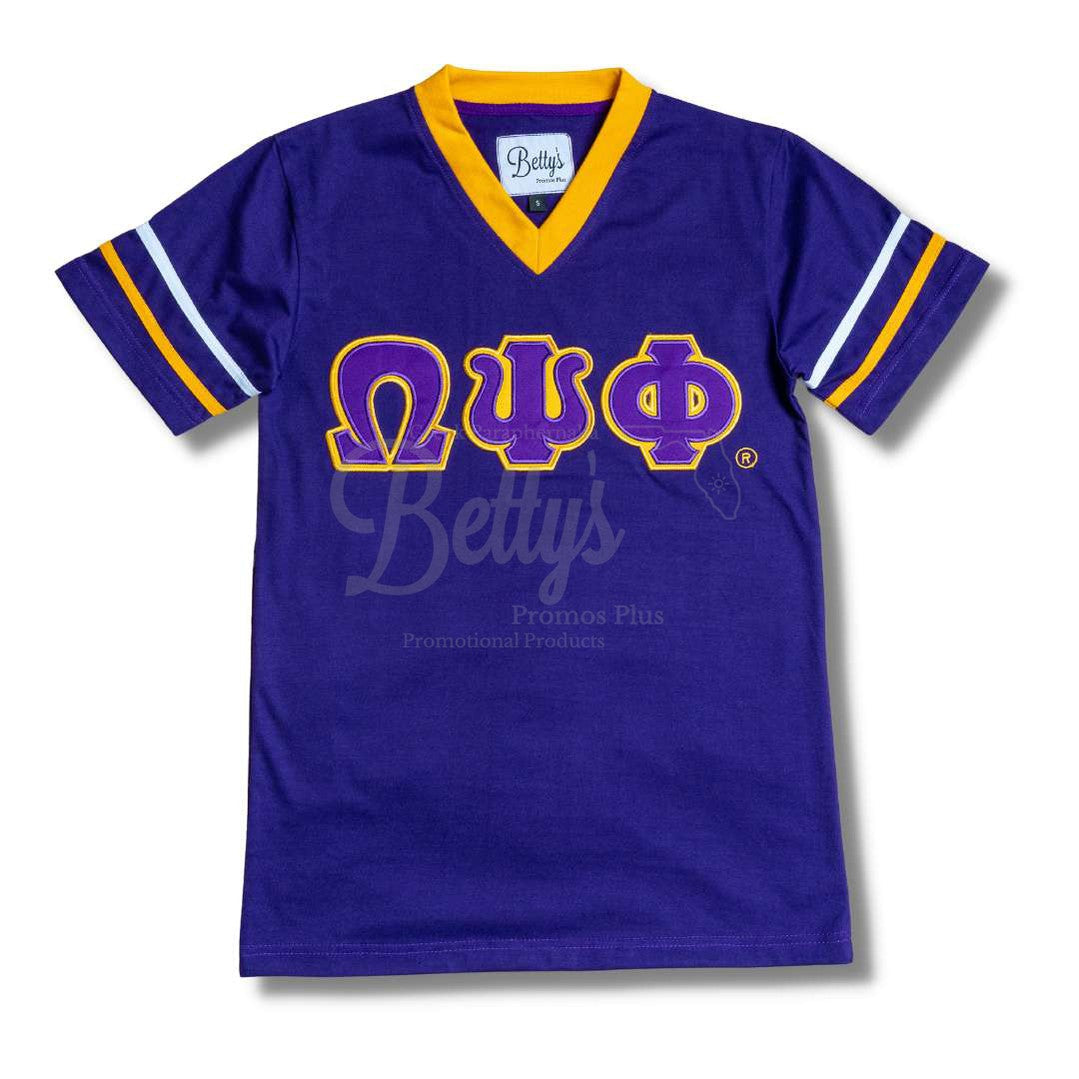 Omega Psi Phi ΩΨΦ Double Stitched Appliqué Embroidered Jersey T-ShirtPurple-Small-Betty's Promos Plus Greek Paraphernalia