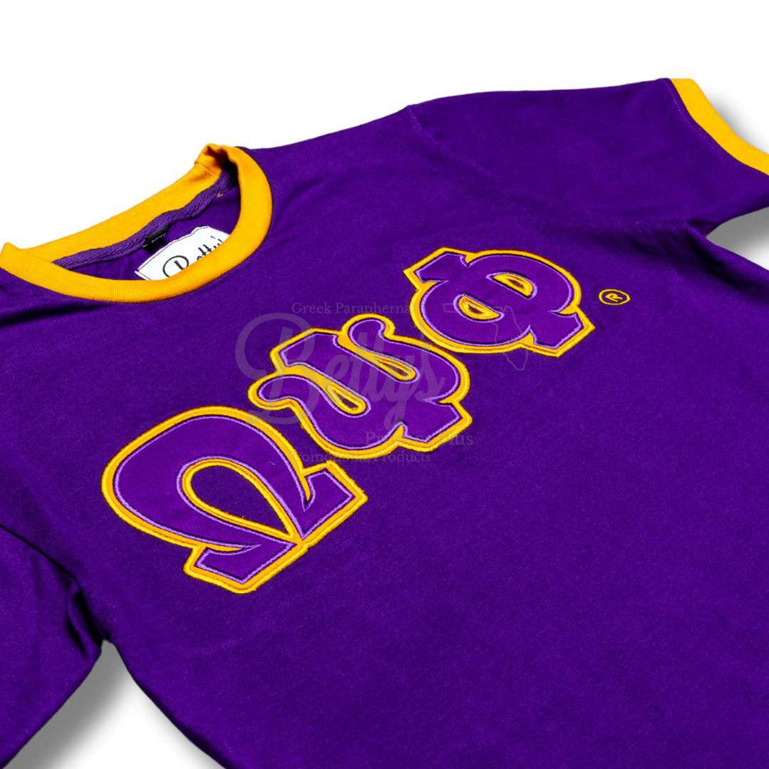 Omega Psi Phi ΩΨΦ Double Stitched Embroidered Ringer T-Shirt-Betty's Promos Plus Greek Paraphernalia