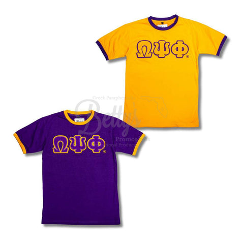 Omega Psi Phi ΩΨΦ Double Stitched Embroidered Ringer T-Shirt-Betty's Promos Plus Greek Paraphernalia