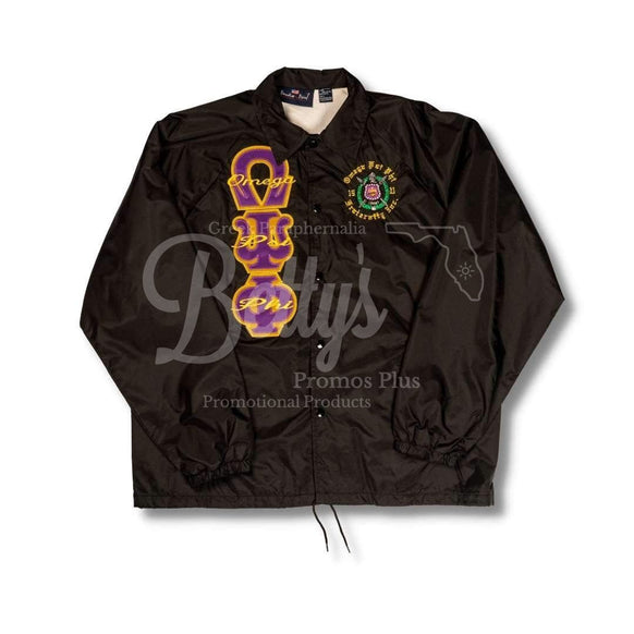 Omega Psi Phi ΩΨΦ Double-Stitched Embroidered Windbreaker Greek Line JacketCursive Lettering-Black-4X-Large-Betty's Promos Plus Greek Paraphernalia