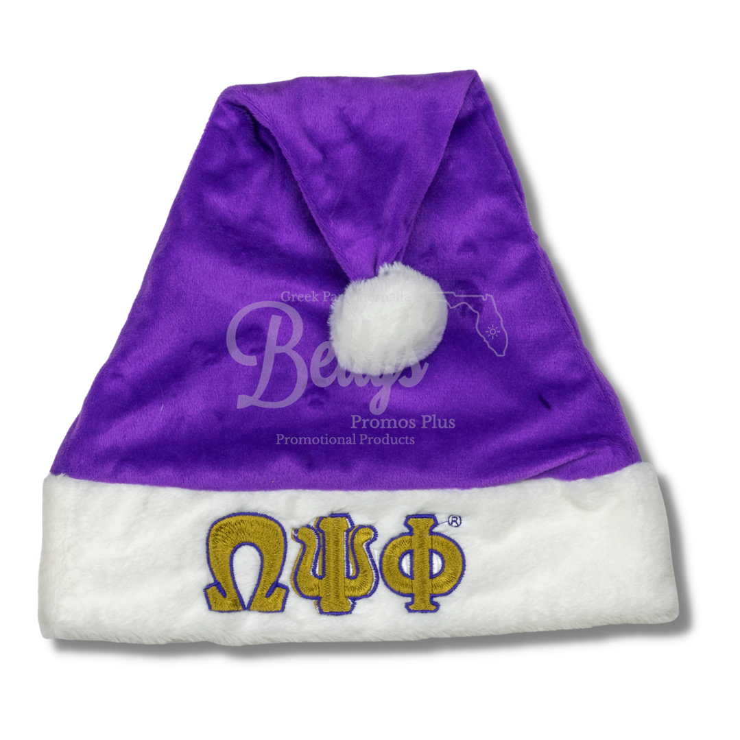 Omega Psi Phi ΩΨΦ Embroidered Greek Letters Deluxe Santa HatPurple-Standard - 25