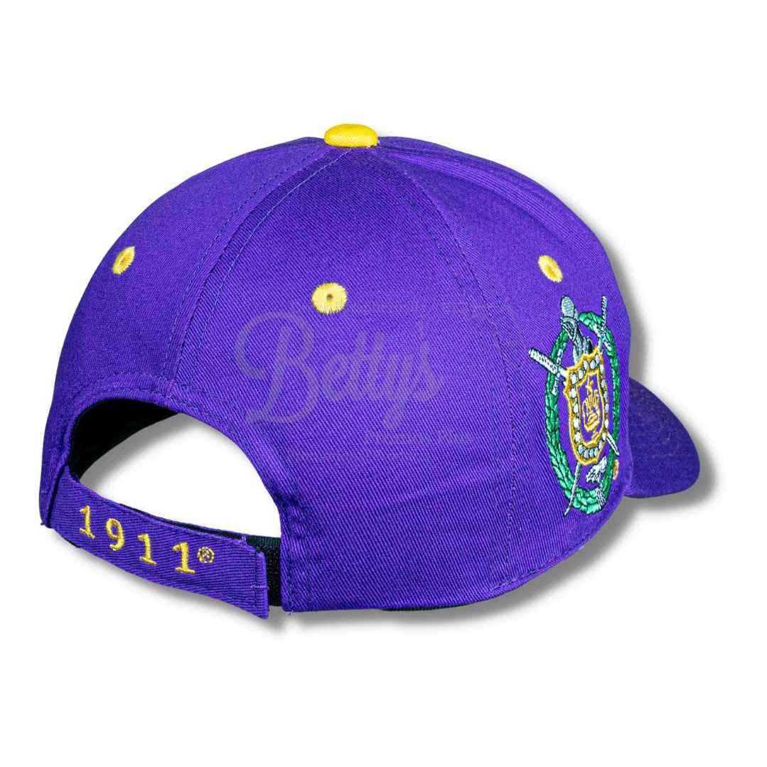 Omega Psi Phi ΩΨΦ Embroidered Shield Baseball CapPurple-Betty's Promos Plus Greek Paraphernalia