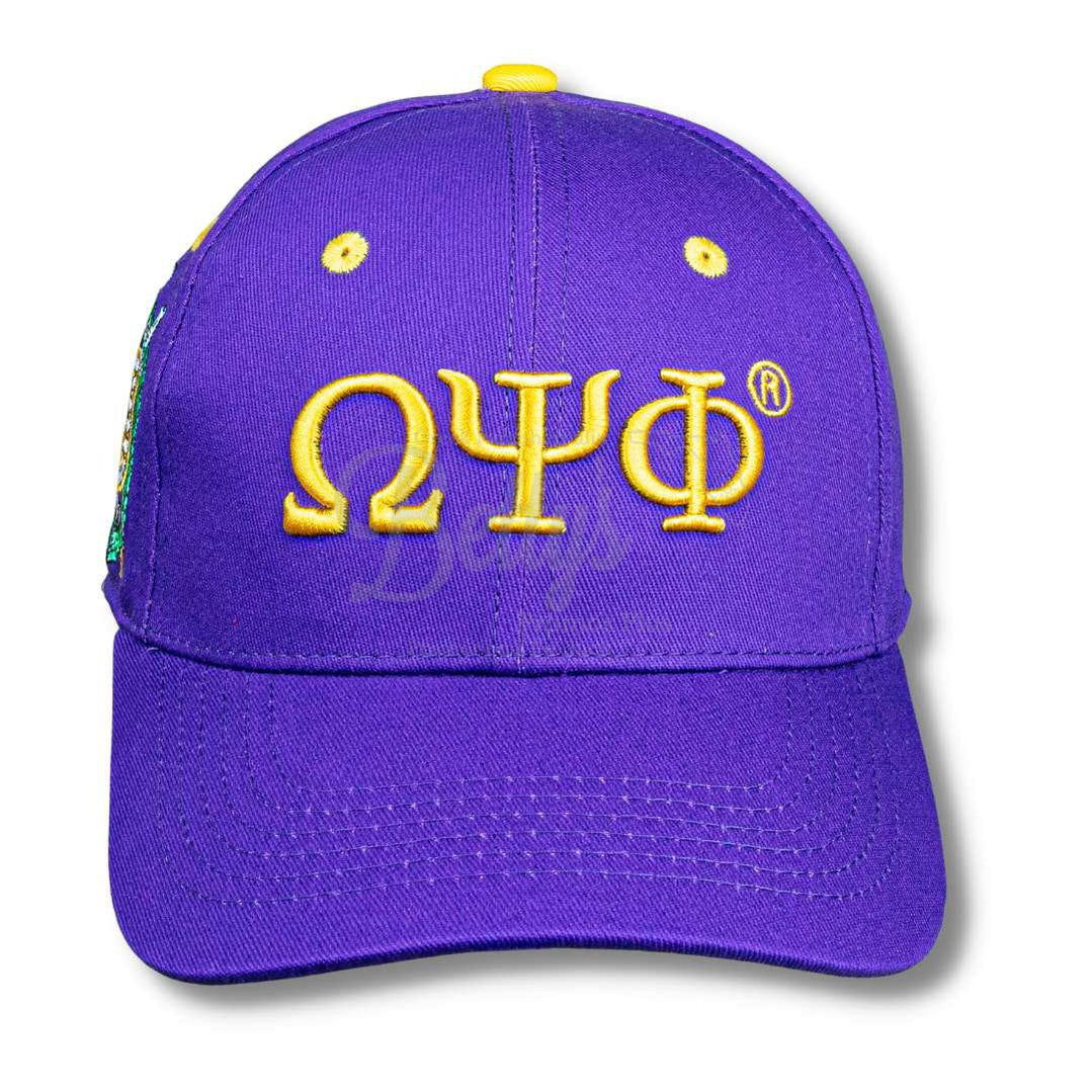 Omega Psi Phi ΩΨΦ Embroidered Shield Baseball CapPurple-Betty's Promos Plus Greek Paraphernalia