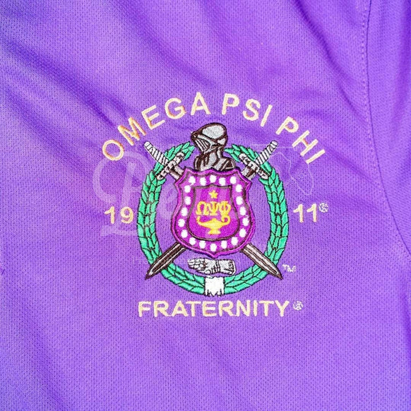 Omega Psi Phi ΩΨΦ Embroidered Shield Polo Golf Shirt-Betty's Promos Plus Greek Paraphernalia
