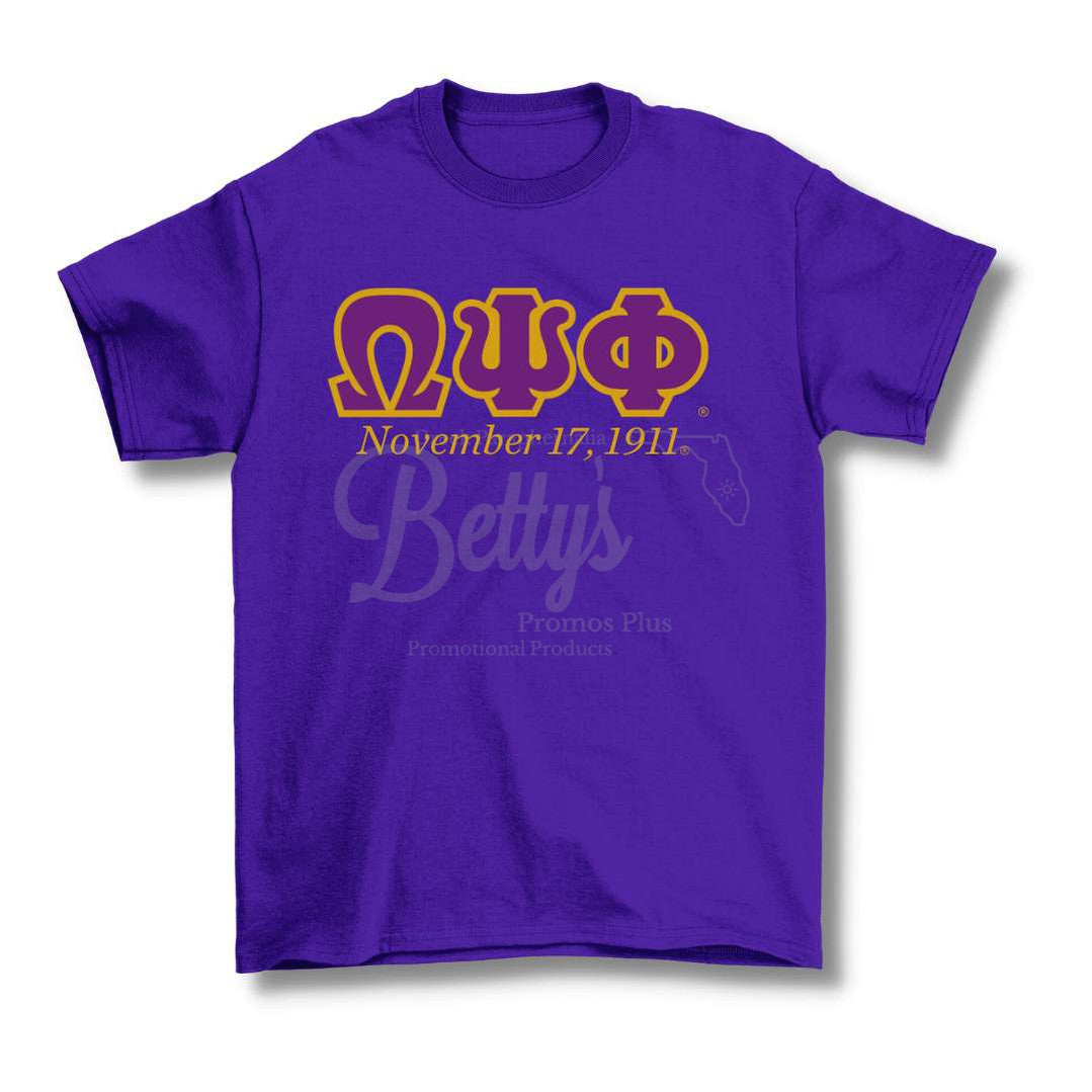 Omega Psi Phi ΩΨΦ Founding Date Screen Printed T-ShirtPurple-Small-Betty's Promos Plus Greek Paraphernalia