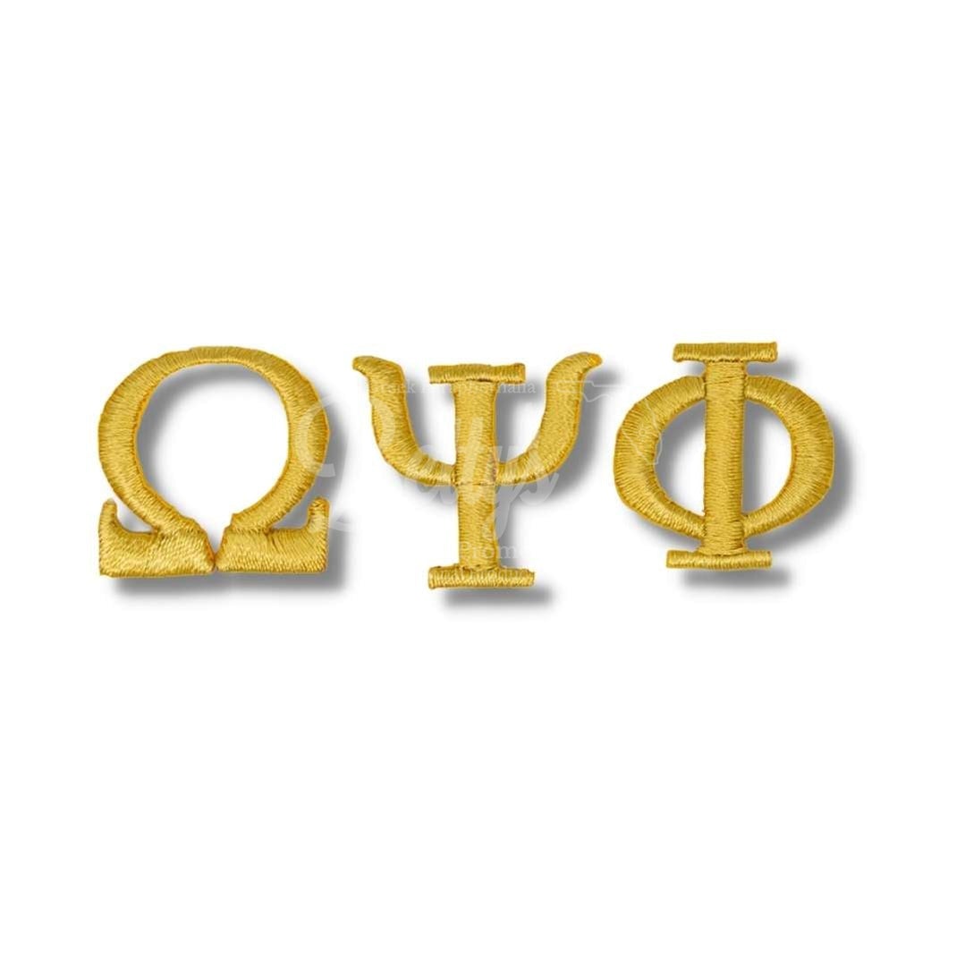 Omega Psi Phi ΩΨΦ Greek Letters Embroidered Patch SetGold-Betty's Promos Plus Greek Paraphernalia