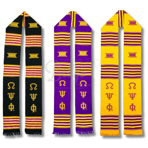 Omega Psi Phi ΩΨΦ Greek Letters Kente Cloth Graduation Stole-Betty's Promos Plus Greek Paraphernalia