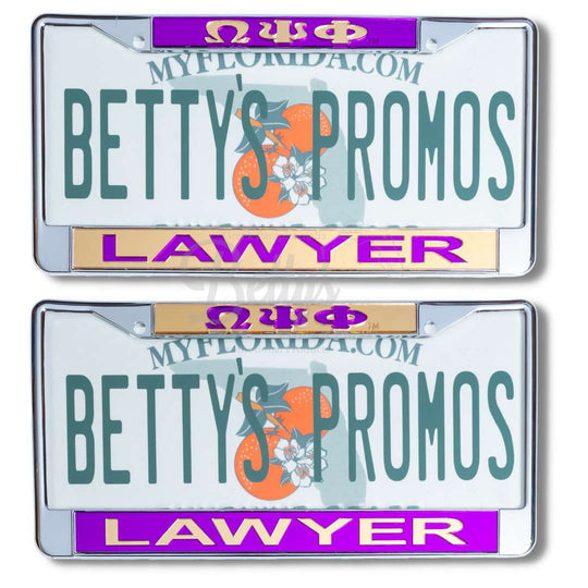 Omega Psi Phi ΩΨΦ Lawyer Acrylic Mirror Laser Engraved Auto Tag License Plate Frame-Betty's Promos Plus Greek Paraphernalia
