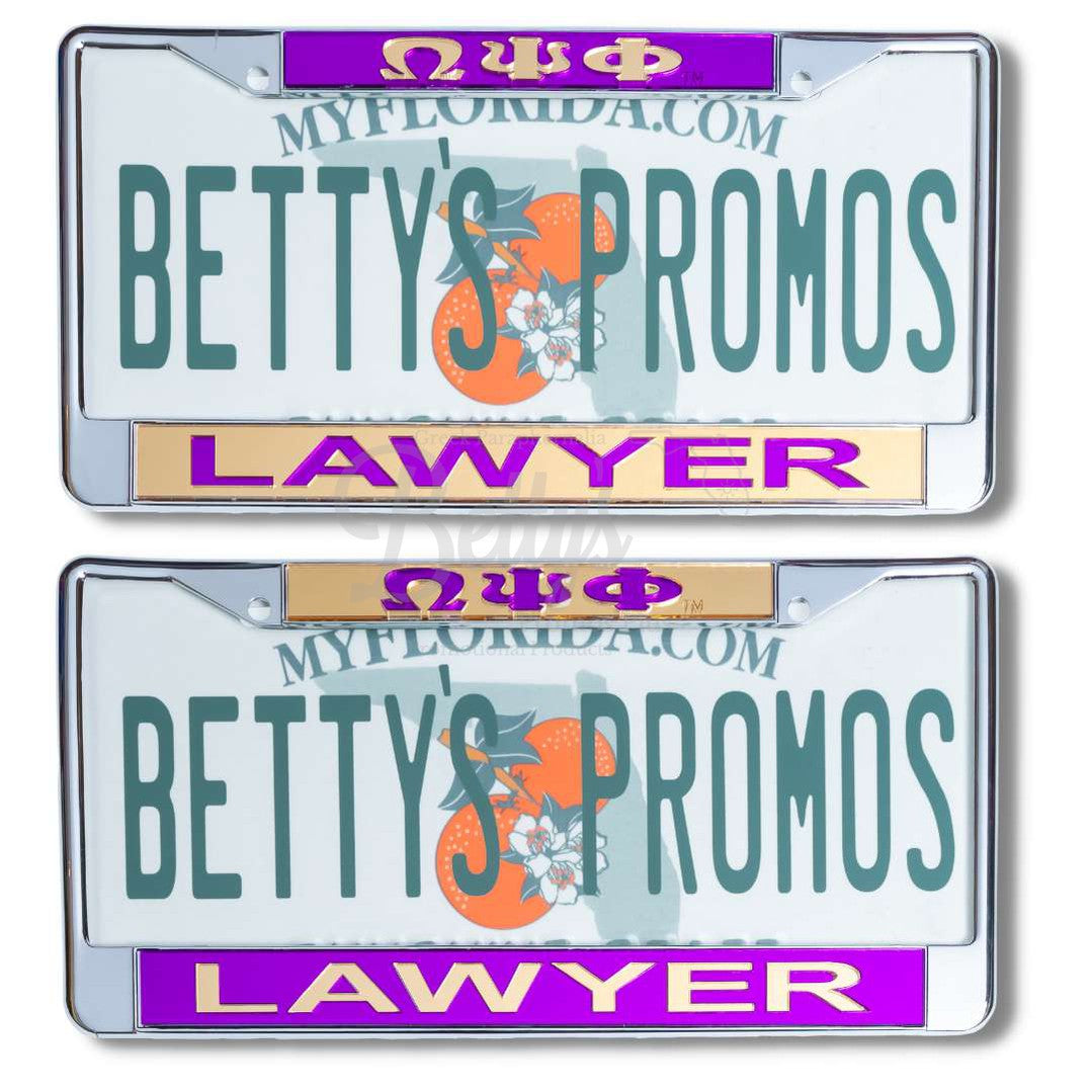 Omega Psi Phi ΩΨΦ Lawyer Chrome Laser Engraved Mirrored Acrylic Auto Tag License Plate Frame-Betty's Promos Plus Greek Paraphernalia