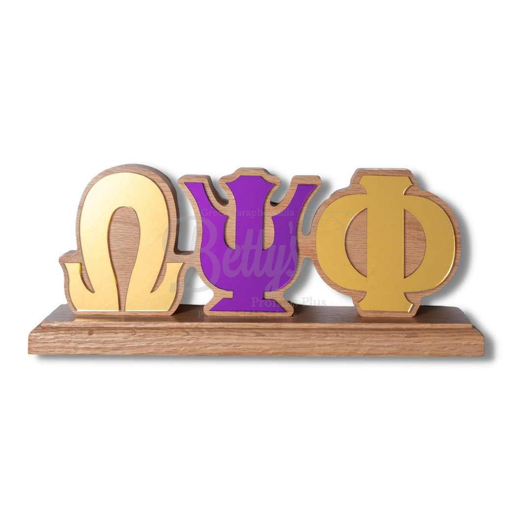 Omega Psi Phi ΩΨΦ Mirrored Letters Wooden Desk OrnamentGold-Betty's Promos Plus Greek Paraphernalia