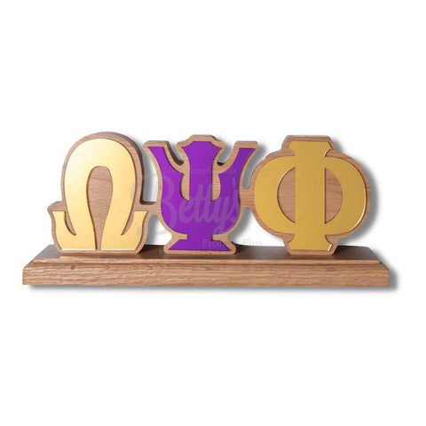 Omega Psi Phi ΩΨΦ Mirrored Letters Wooden Desk OrnamentGold-Betty's Promos Plus Greek Paraphernalia
