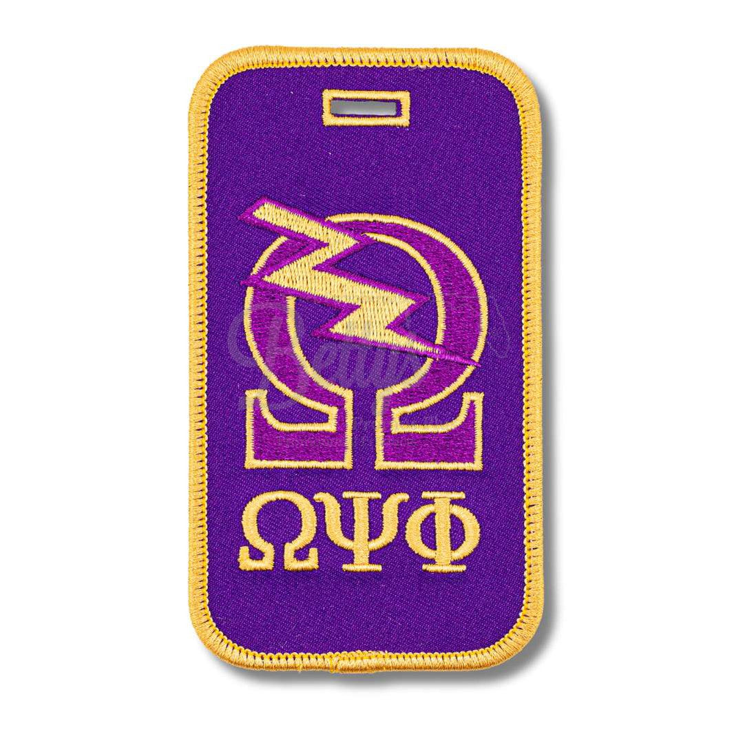 Omega Psi Phi ΩΨΦ Omega with Bolt Embroidered Luggage TagPurple-Betty's Promos Plus Greek Paraphernalia