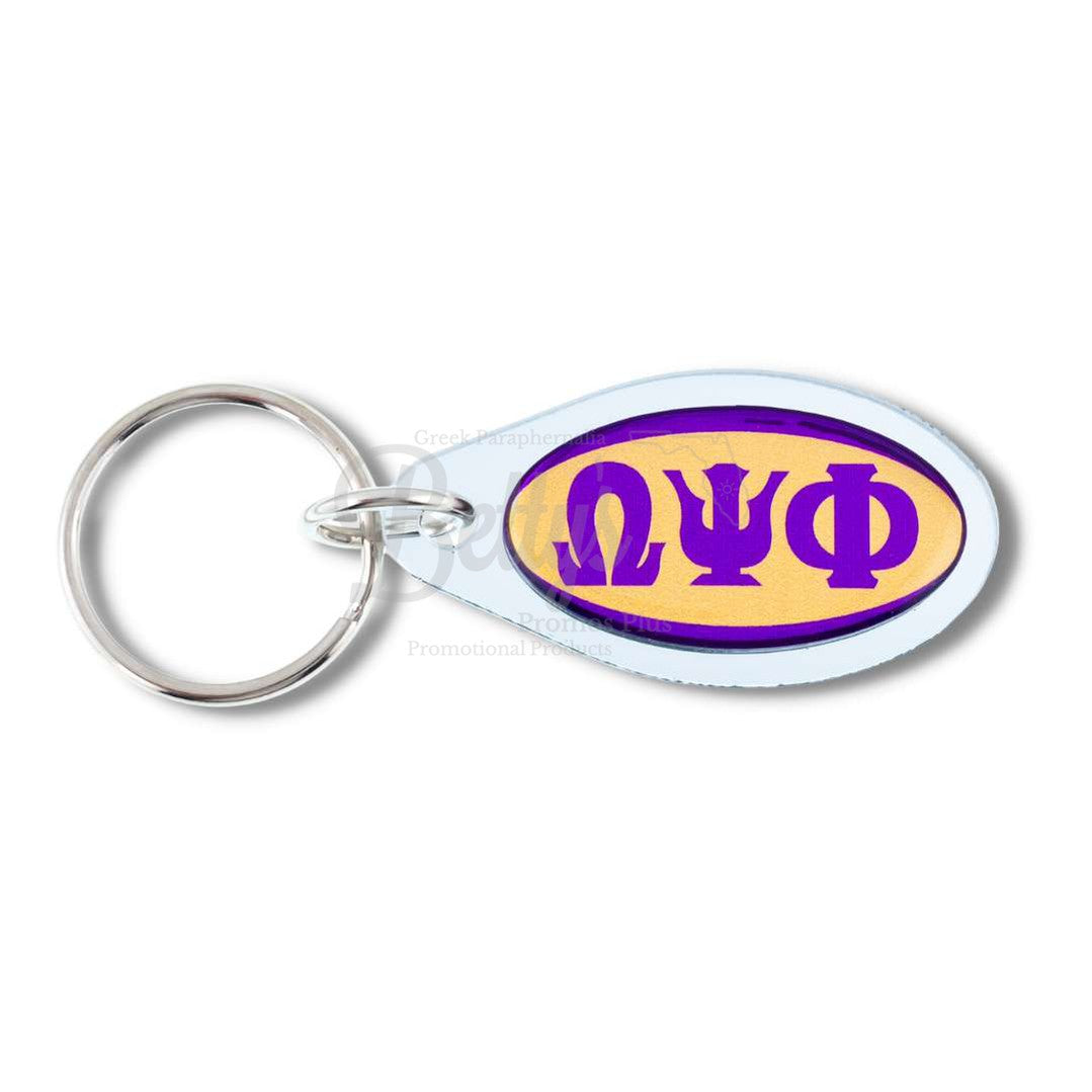 Omega Psi Phi ΩΨΦ Oval Acrylic KeychainSilver-Betty's Promos Plus Greek Paraphernalia