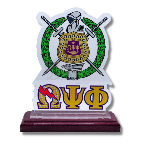 Omega Psi Phi ΩΨΦ Shield Desk Ornament PlaquePurple Base-Betty's Promos Plus Greek Paraphernalia