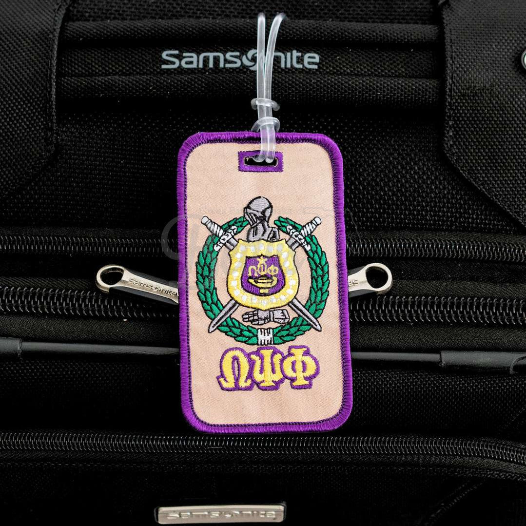 Omega Psi Phi ΩΨΦ Shield Embroidered Luggage TagGold-Betty's Promos Plus Greek Paraphernalia