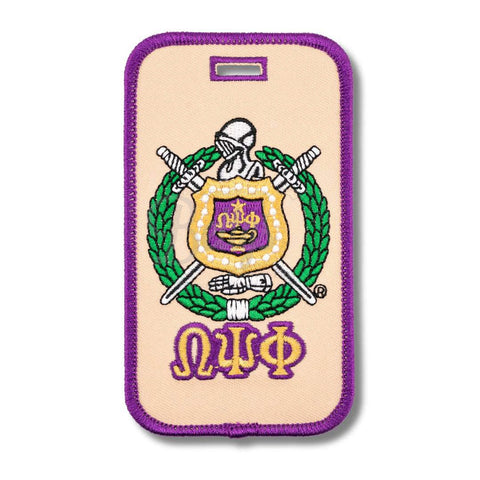 Omega Psi Phi ΩΨΦ Shield Embroidered Luggage TagGold-Betty's Promos Plus Greek Paraphernalia