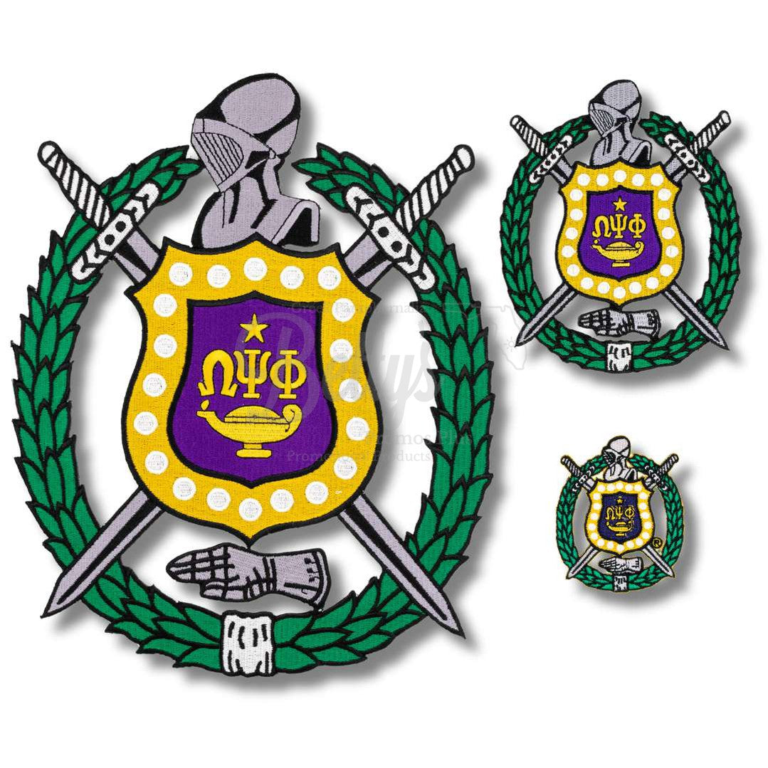 Omega Psi Phi ΩΨΦ Shield Iron-on Embroidery Patch-Betty's Promos Plus Greek Paraphernalia