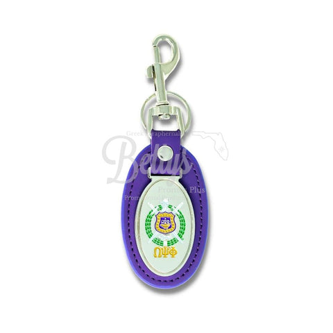 Omega Psi Phi ΩΨΦ Shield Keychain Leather Key FobPurple-Betty's Promos Plus Greek Paraphernalia