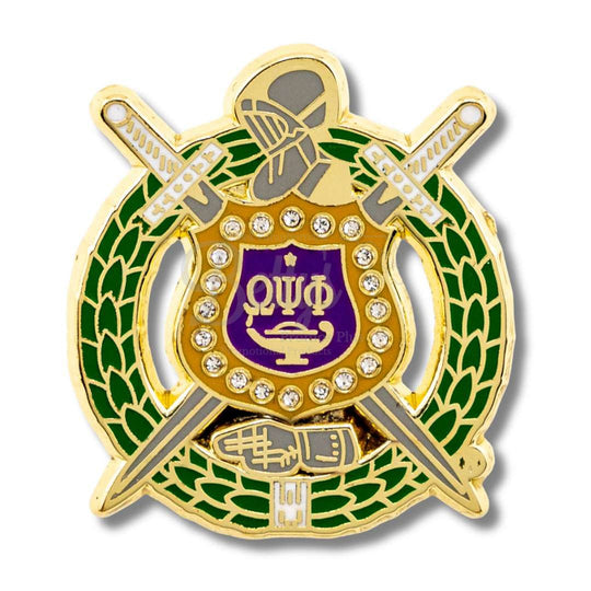 Omega Psi Phi ΩΨΦ Shield Lapel Pin with StonesPurple-Betty's Promos Plus Greek Paraphernalia